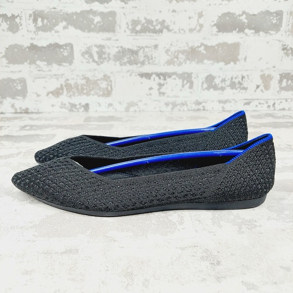 NEW Rothy's The Flat Black Knit Pointy Toe Slip On Loafers O82